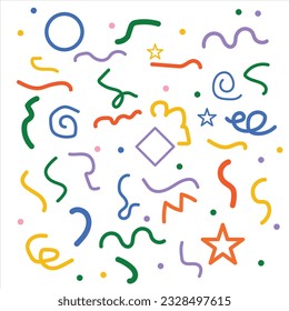 Fun colorful line doodle seamless pattern. Creative minimalist style art background for children or trendy design with basic shapes. Simple childish scribble backdrop.