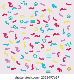Fun colorful line doodle seamless pattern. Creative minimalist style art background for children or trendy design with basic shapes. Simple childish scribble backdrop.