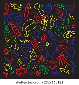 Fun colorful line doodle seamless pattern. Creative minimalist style art background for children or trendy design with basic shapes. Simple childish scribble backdrop.