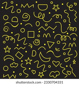 Fun colorful line doodle seamless pattern. Creative abstract style art symbol background for children or celebration design with basic shapes. Simple childish scribble wallpaper print.