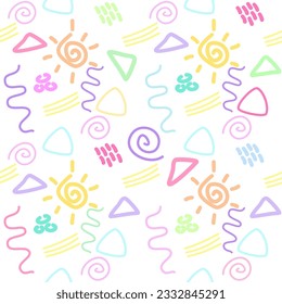 Divertido doodle de línea colorido patrón sin fisuras. Un estilo de arte creativo y minimalista para los niños o un diseño moderno con formas básicas. Sencillo fondo de garrapata infantil