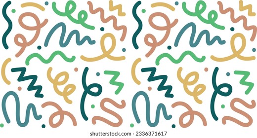 Fun colorful line doodle seamless pattern. Creative minimalist style art background for children or trendy design with basic shapes. Simple childish scribble backdrop.