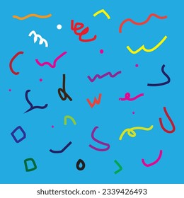 Fun Colorful Line Doodle Seamless Pattern Minimalist Style Art Background for Children with Basic Shapes. Simple Childish Scribble Backdrop