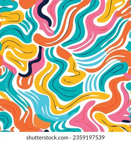 Fun colorful line doodle seamless pattern. Creative minimalist style art background for children or trendy design with basic shapes. Simple childish scribble backdrop