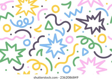 Fun colorful line doodle seamless pattern. Creative minimalist style art background, trendy design with explosion effect. Modern abstract color backdrop.