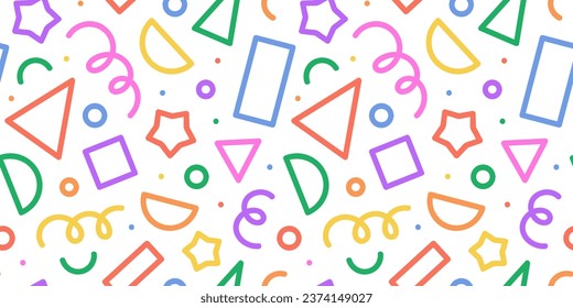 Divertido doodle de línea colorido patrón sin fisuras. Un estilo de arte creativo y minimalista para los niños o un diseño moderno con formas básicas. Sencillo escenario de garrapatas infantiles.