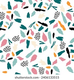 Fun colorful line doodle seamless pattern. Creative minimalist style art background for children or trendy design with basic shapes