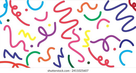 Fun colorful line doodle seamless pattern. Creative minimalist style art background for 
children or trendy design with basic shapes. Simple childish scribble backdrop. pattern, shape, background, 