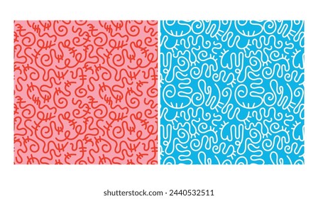 Fun colorful line doodle seamless pattern. Creative minimalist style art background