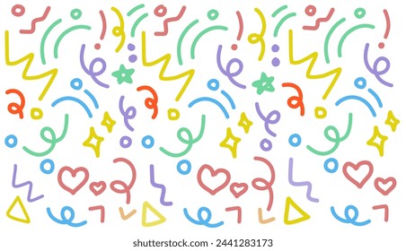 Fun colorful line doodle seamless pattern. Creative minimalist style art background for children or trendy design with basic shapes. Simple childish scribble backdrop.