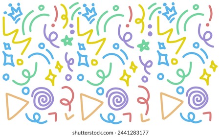 Fun colorful line doodle seamless pattern. Creative minimalist style art background for children or trendy design with basic shapes. Simple childish scribble backdrop.