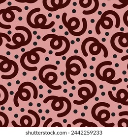 Fun colorful line doodle seamless pattern for kids birthday party or celebration background, trendy design with scribble shapes on black backdrop.