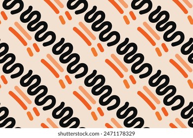 Fun colorful line doodle seamless pattern. Creative minimalist style art background for children or trendy design with basic shapes. Simple childish scribble backdrop.
