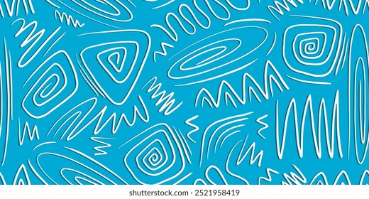 Fun colorful line doodle seamless pattern. Creative minimalist style art background for children or trendy design with basic shapes. vector illustration.