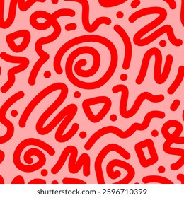 Fun colorful line doodle seamless pattern. Creative minimalist style art background for children or trendy design with basic shapes. vector illustration.