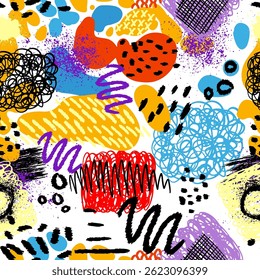 Divertida linha colorida rabiscar padrão sem costura. Fundo criativo da arte abstrata