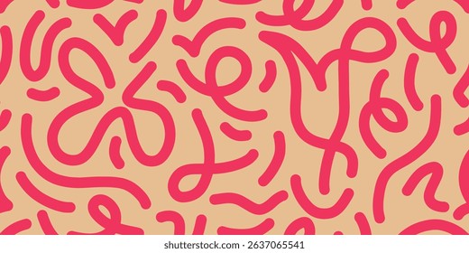 Fun colorful line doodle seamless pattern. Creative minimalist style art background for children or trendy design with basic shapes. vector illustration.