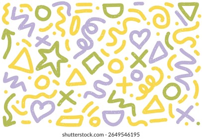 Fun colorful line doodle seamless pattern background with minimalist style art. children style, vector eps 10