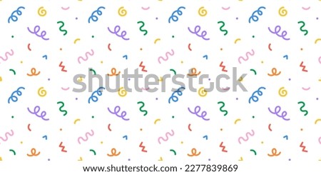 Fun colorful line doodle seamless pattern. Creative minimalist style art background for children or trendy design with basic shapes. Simple party confetti texture, childish scribble shape backdrop.