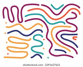 Fun colorful line doodle shape set. Creative minimalist style art symbol collection for children or party celebration with basic shapes.