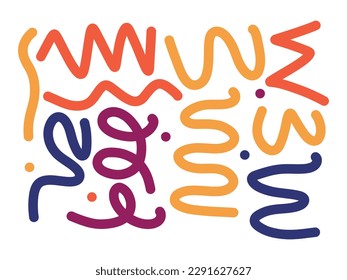 Fun colorful line doodle shape set. Creative minimalist style art symbol collection for children or party celebration with basic shapes.