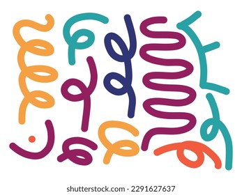 Fun colorful line doodle shape set. Creative minimalist style art symbol collection for children or party celebration with basic shapes.