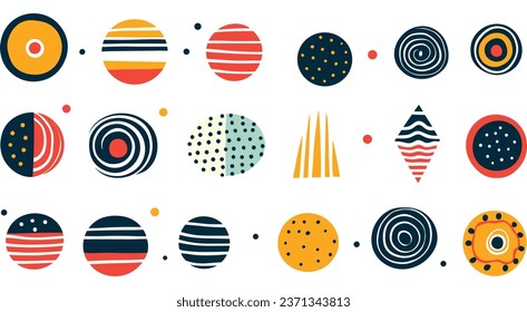 Fun Colorful Line Doodle Shape Circle Set. Creative Minimalist Style Art Symbol Collection for Children or Party Celebration With Basic Shapes. Simple Upbeat Childish Drawing Scribble Decoration