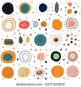 Fun Colorful Line Doodle Shape Circle Set. Creative Minimalist Style Art Symbol Collection for Children or Party Celebration With Basic Shapes. Simple Upbeat Childish Drawing Scribble Decoration