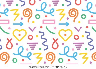 Fun colorful line doodles. Seamless background. Creative minimalist artistic background. Vector.