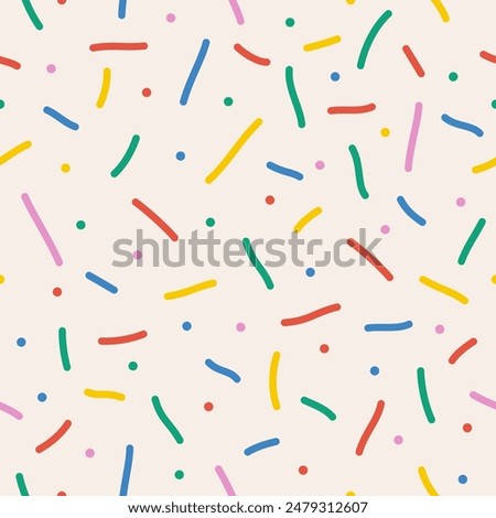 Fun colorful line seamless pattern set. Cute playful childish hand drawn print collection. Creative multicolor shape background. Simple confetti party texture. Vector illustration