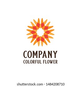 Fun and colorful orange sun flower illustration logo design