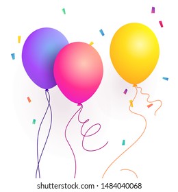 Fun colorful party balloons and confetti background