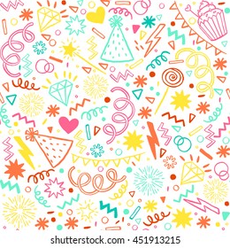 Fun colorful party seamless pattern. Vector illustration on white background