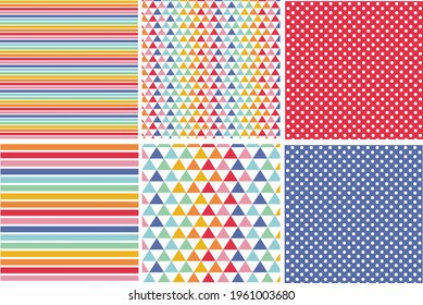 Fun and colorful pattern set with geometric motifs