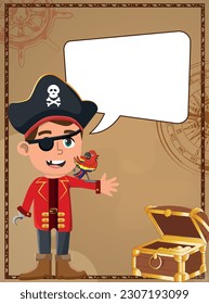 fun and colorful pirate themed birthday invitation with copy space.