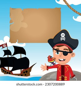 fun and colorful pirate themed birthday invitation with copy space.