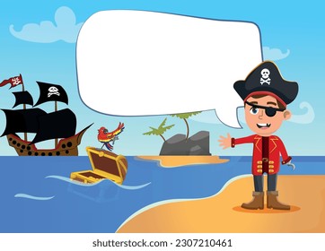 fun and colorful pirate themed birthday invitation with copy space.