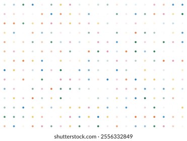 Fun colorful polka dot pattern on white background. Abstract doodle falling round confetti backdrop. Vector festive holiday illustration.