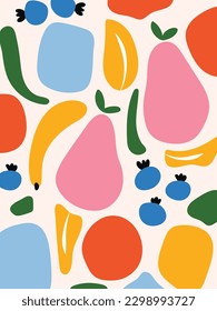 Fun Colorful Quirky Modern Illustration Modernist Abstract Fruits Pattern