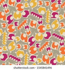 Fun and colorful retro vibes Christmas baubles silhouette seamless pattern for background, fabric, textile, wrap, surface, web and print design. Hand drawn elegant Christmas vector rapport. 
