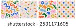 Fun colorful seamless pattern collection. Creative abstract geometric shape background for children or trendy design with collage shapes. Simple and playful doodle wallpaper print set.