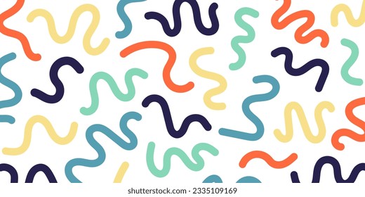Fun colorful seamless pattern. Creative doodle abstract style art background for kids. Trendy texture design with contemporary basic shapes. Vector illustration