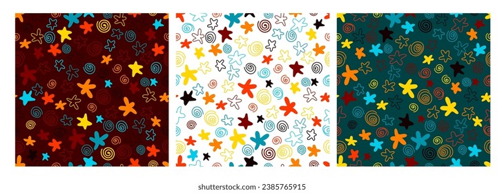 Fun colorful seamless pattern. Creative doodle abstract style art background for kids. Trendy texture design with contemporary basic shapes. hand drawing. Not AI Vector