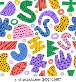 Lustige bunte nahtlose Muster mit Doodle-Formens brutaler Stil. 