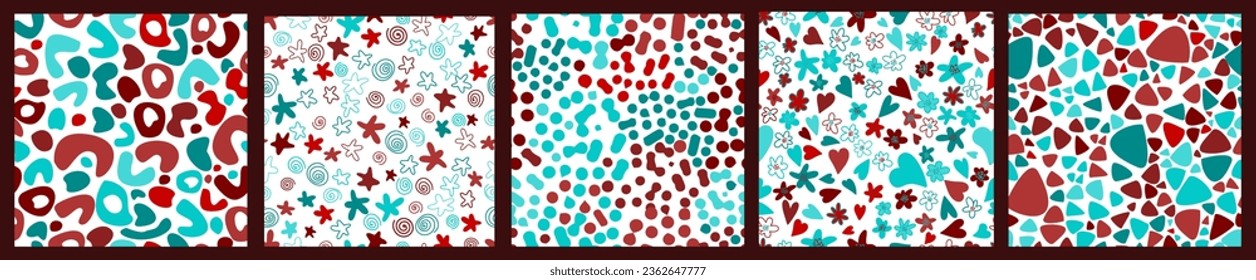 Fun colorful seamless pattern. Illustrat3. Creative doodle abstract style art background for kids. Trendy texture design with contemporary basic shapes. Vector