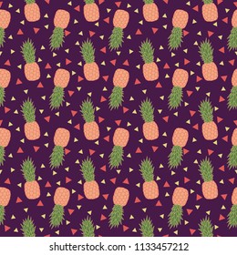 Fun colorful seamless repeat pattern with pineapples and triangle elements.