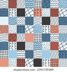 Fun colorful seamless vector pattern. Hand drawn texture. Creative abstract style art background. Trendy design with basic shapes. Simple doodle wallpaper print set.