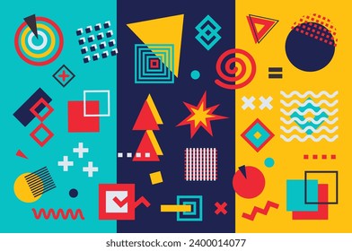 Fun colorful shapes collection. . Creative minimalist style art background for children or trendy design with geometric shapes. Simple childish backdrop.