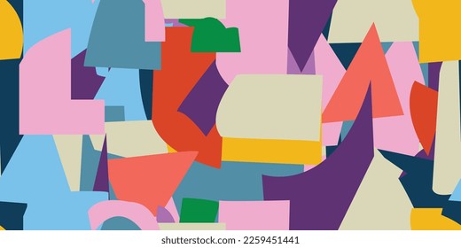 Fun colorful shapes seamless pattern. Vector illustration in retro style. Bright Seamless pattern. Wallpaper, Textile print. 