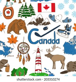 Fun colorful sketch Canada seamless pattern